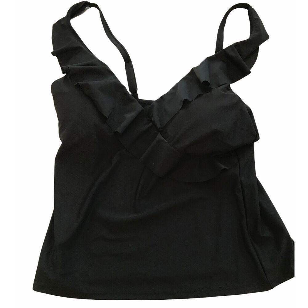 Size 12‎ Chaps Womens Black Bathing Swim Suit Top New V-Neck Adjustable Strap